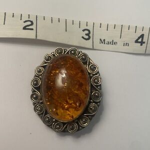 Silver and Amber stamped 925 Pin